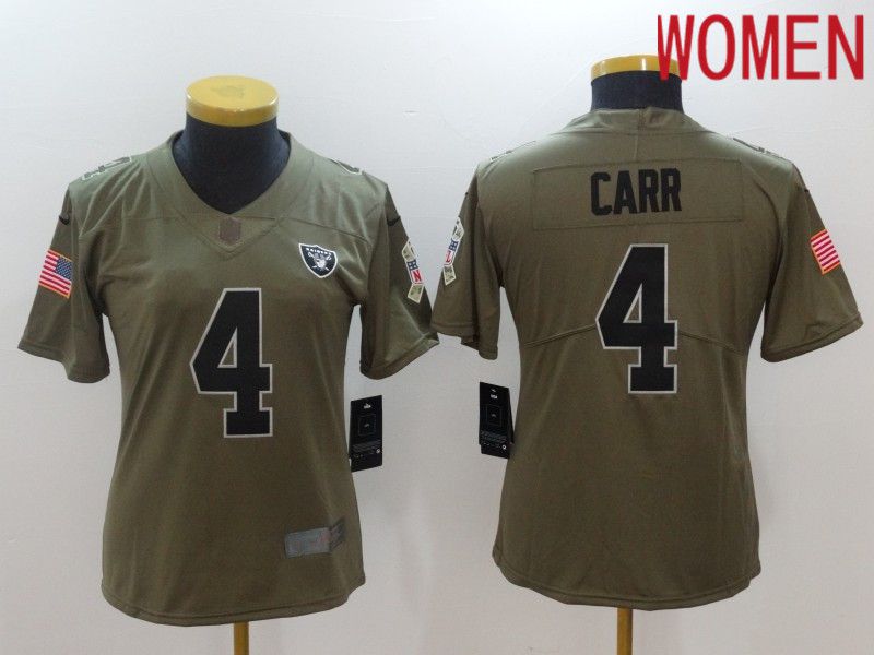 Women Oakland Raiders 4 Carr black Nike Olive Salute To Service Limited NFL Jersey